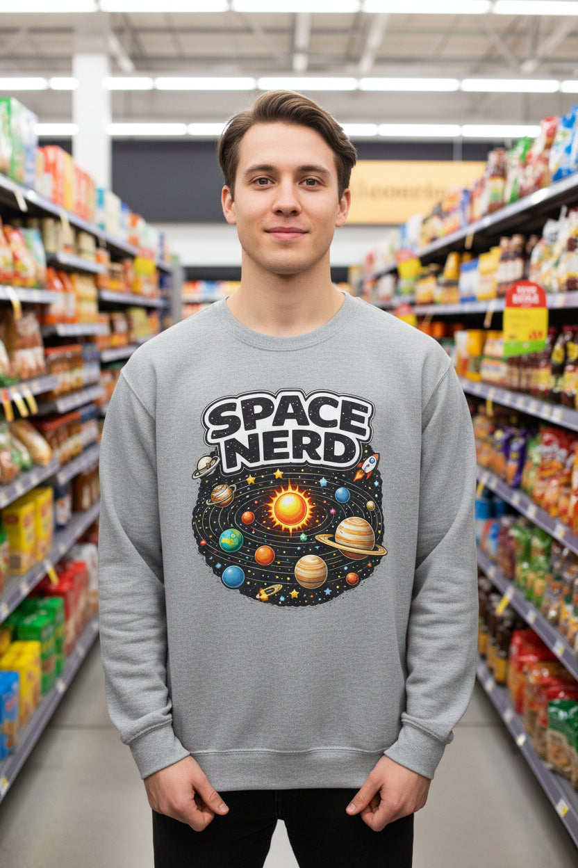 Space Nerd Sweatshirt — Retro Solar System Crewneck for Astronomy Lovers - Mutantur Labs LLC