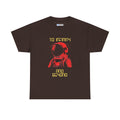 To Infinity and Beyond retro astronaut graphic tee in brown, front view flat mockup