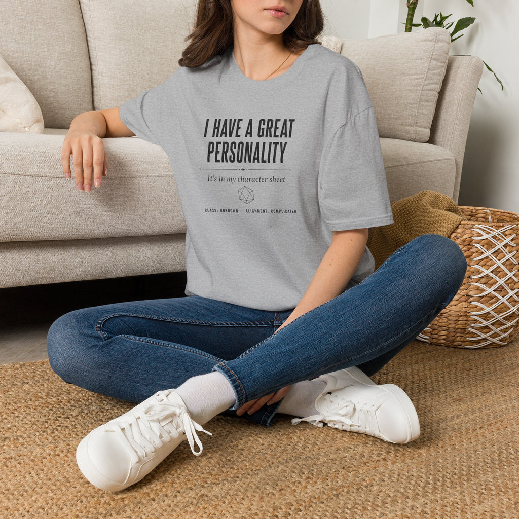 I Have a Great Personality RPG T‑Shirt — "It's in My Character Sheet"