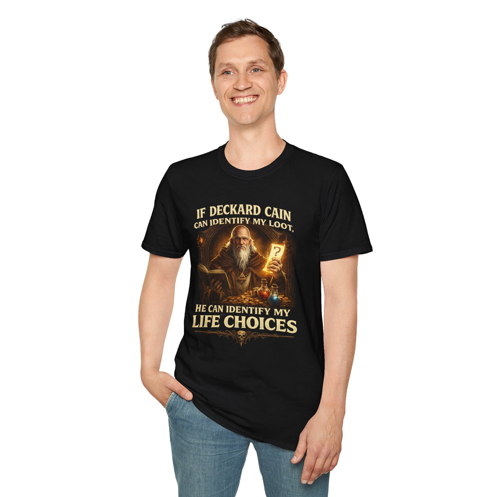If Deckard Cain Can Identify My Loot, He Can Identify My Life Choices" Diablo RPG Gamer Tee - Mutantur Labs LLC