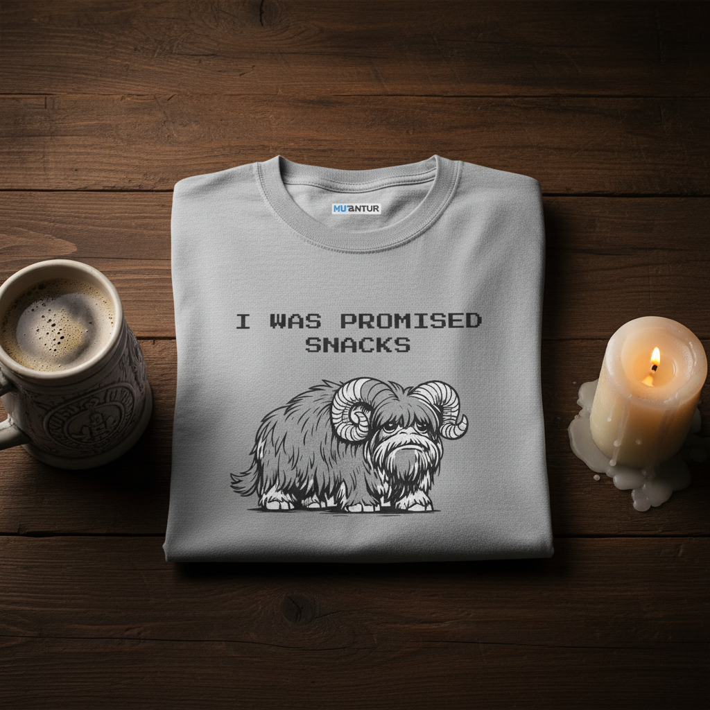 I Was Promised Snacks cute yak graphic tee, front view