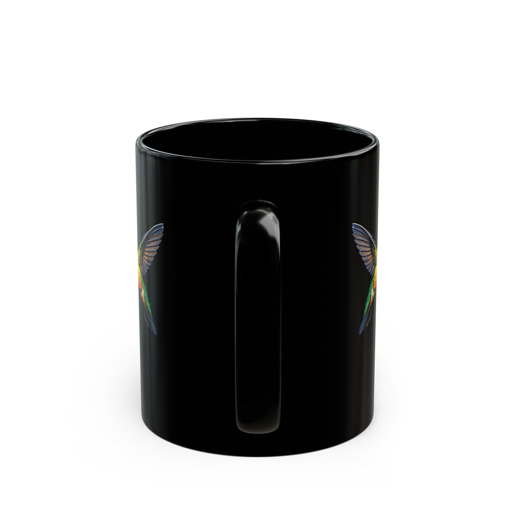 Steampunk Robot Skull and Hummingbird Mug — Black Ceramic Coffee Cup - Mutantur Labs LLC