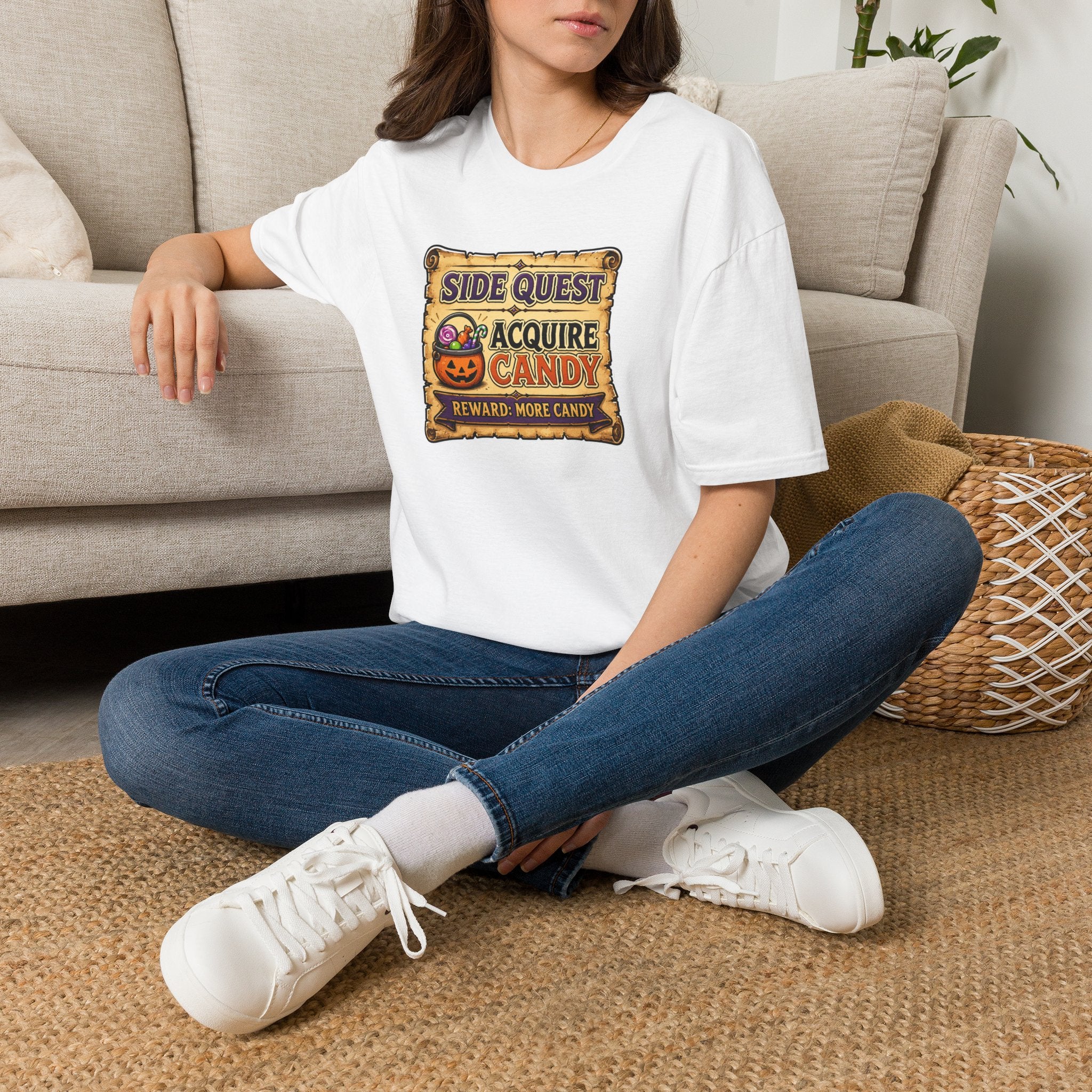 Halloween 'Side Quest: Acquire Candy' T-Shirt — Funny Gamer Pumpkin Candy Tee