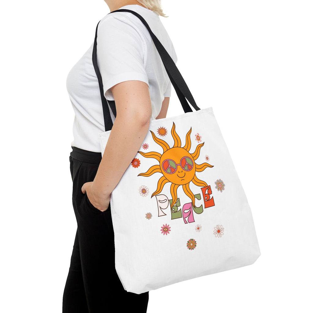 Retro Sun Peace Tote Bag | 70s Hippie Sunflower Art Bag - Mutantur Labs LLC
