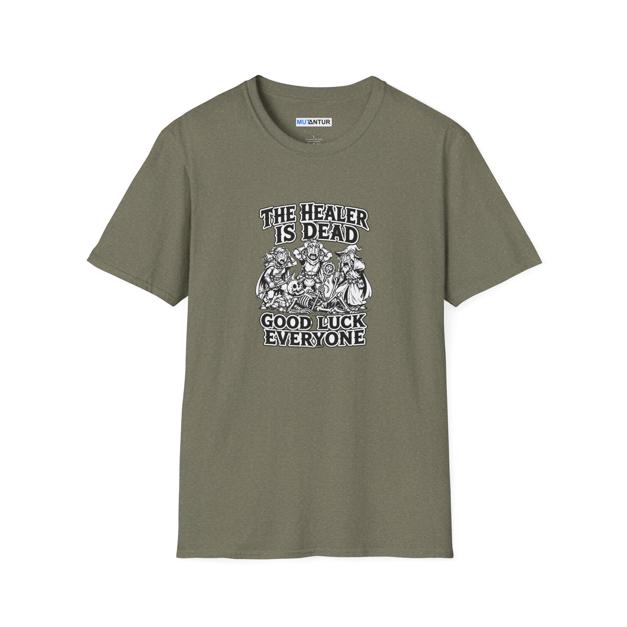 T-Shirt — "The Healer Is Dead" RPG Party Tee (Good Luck Everyone)