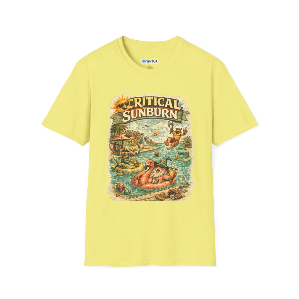 Critical Sunburn Beach T-Shirt – Retro Tropical Vacation Graphic Tee - Mutantur Labs LLC