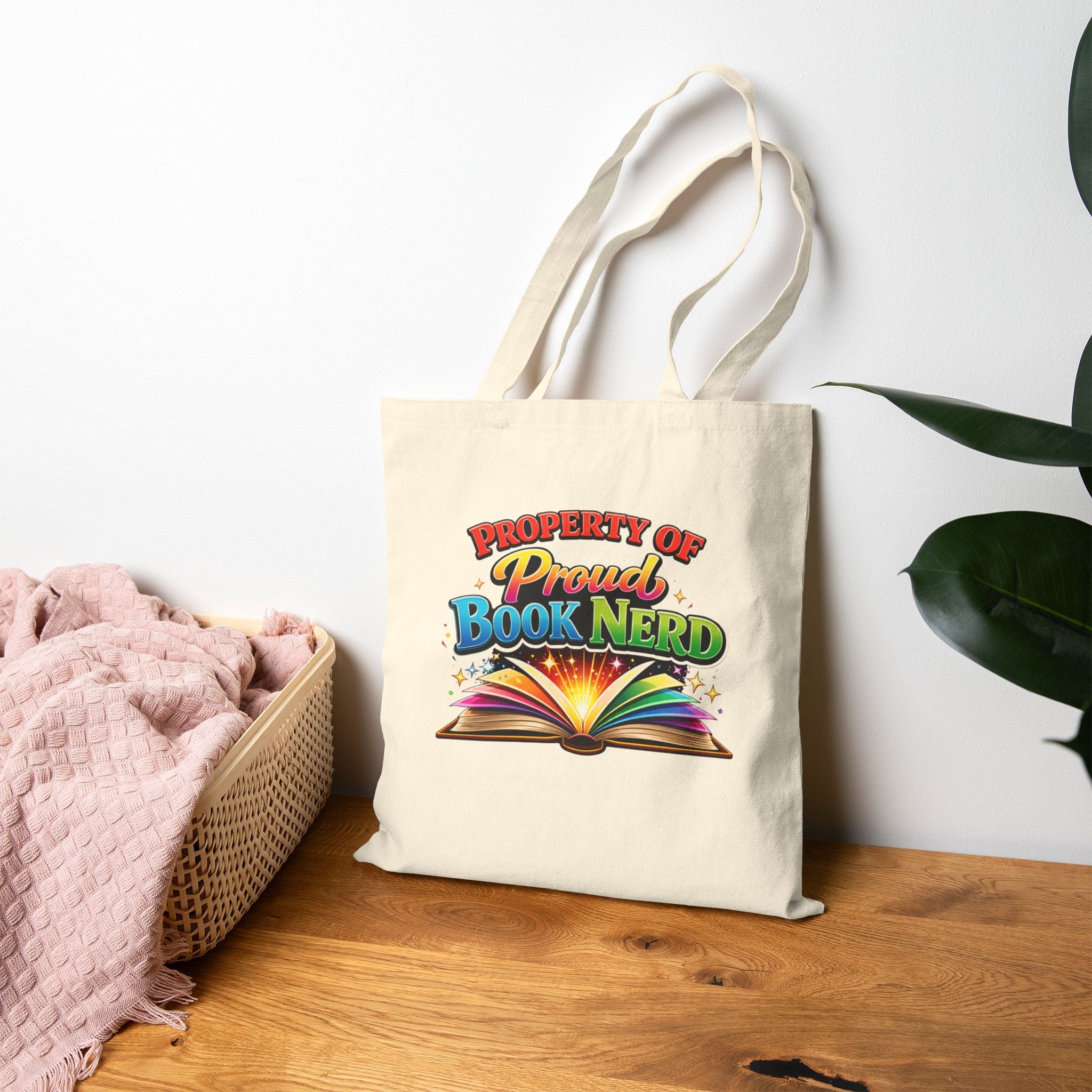 Tote Bag — "Property of Proud Book Nerd" Colorful Open Book Library Tote - Mutantur Labs LLC