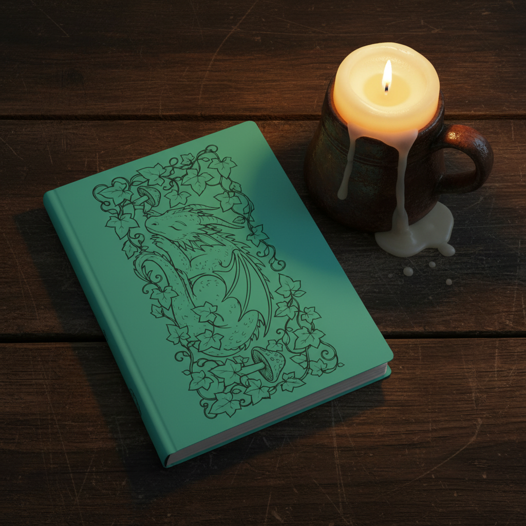 Dragon & Ivy Softcover Journal — Hand-Drawn Sleeping Dragon Illustration= Teal