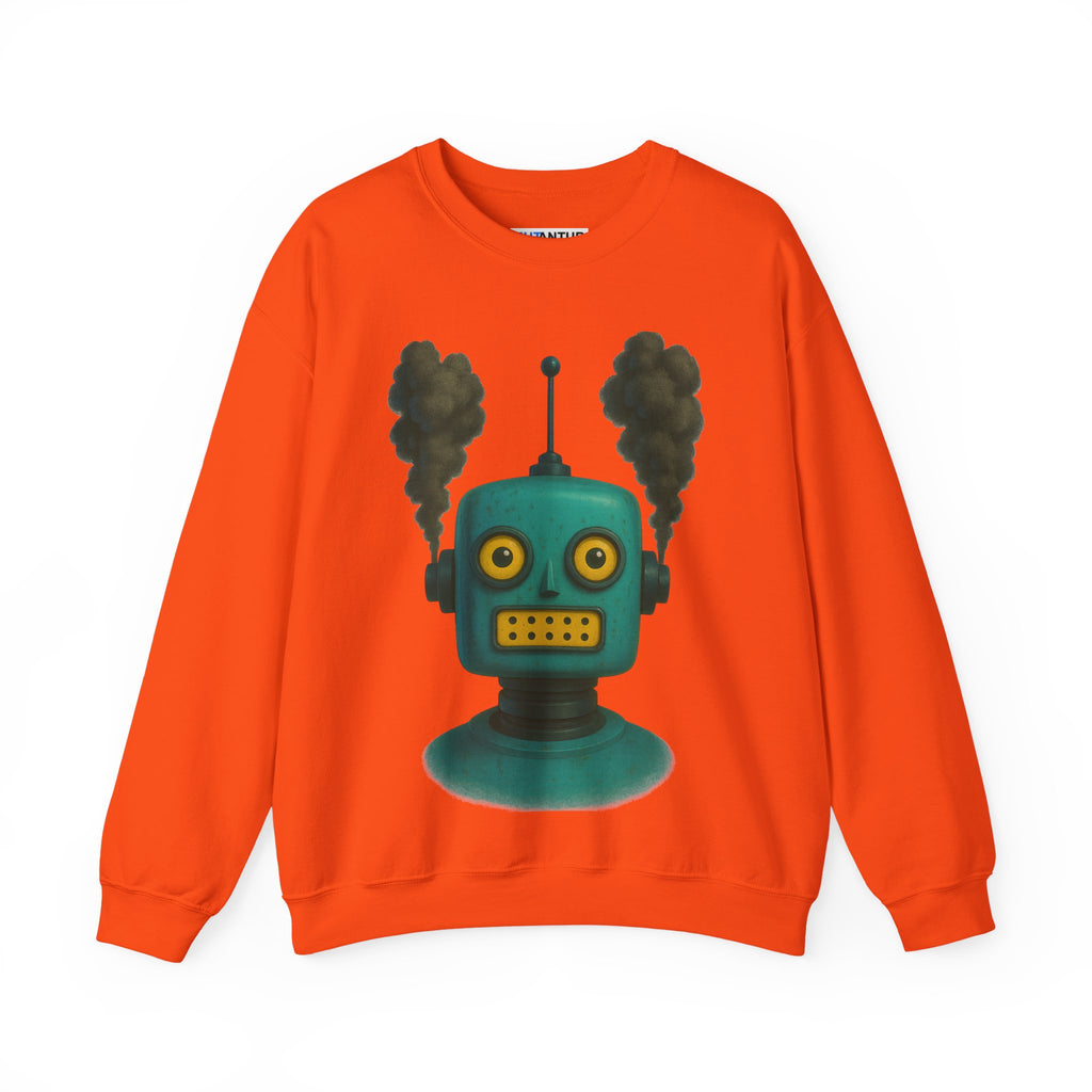 Smoking Robot Graphic Unisex Sweatshirt, Cozy Crewneck Top - Mutantur Labs LLC