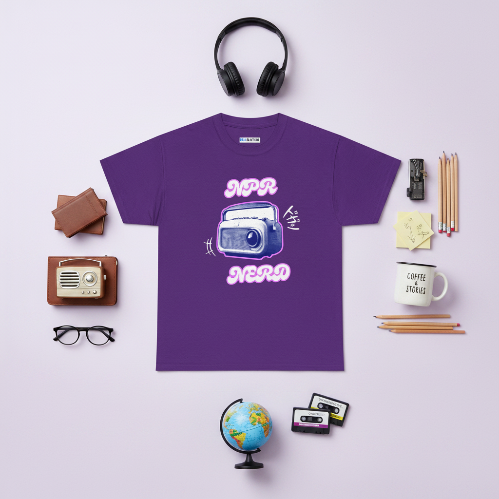 NPR Nerd T-Shirt, retro radio graphic tee, front view