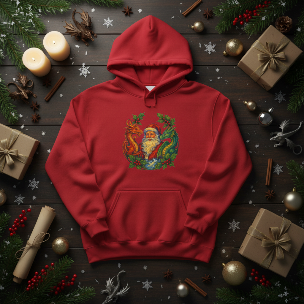 Vintage Santa Dragon Wreath Hoodie | Christmas Holiday Sweatshirt