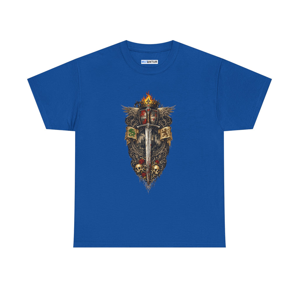 Medieval Sword & Shield T-Shirt — Fantasy Knight Crest Tee - Mutantur Labs LLC