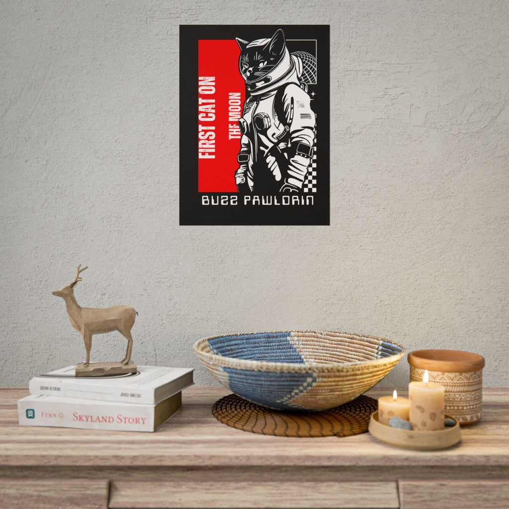 Buzz Pawldrin Cat-Themed Rolled Posters featuring Astronaut Design, Unique Wall Art, First Cat on the Moon