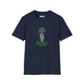 Navy Blue shirt with skeleton hand holding an Ankh with the words Still Mostly alive