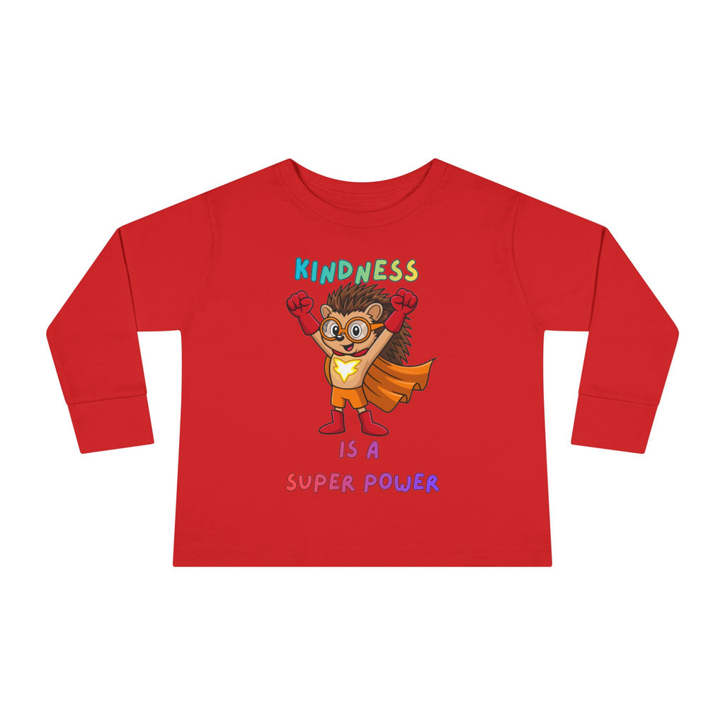 Kindness Is a Superpower Toddler Long Sleeve Tee | Hedgehog Superhero Graphic - Mutantur Labs LLC