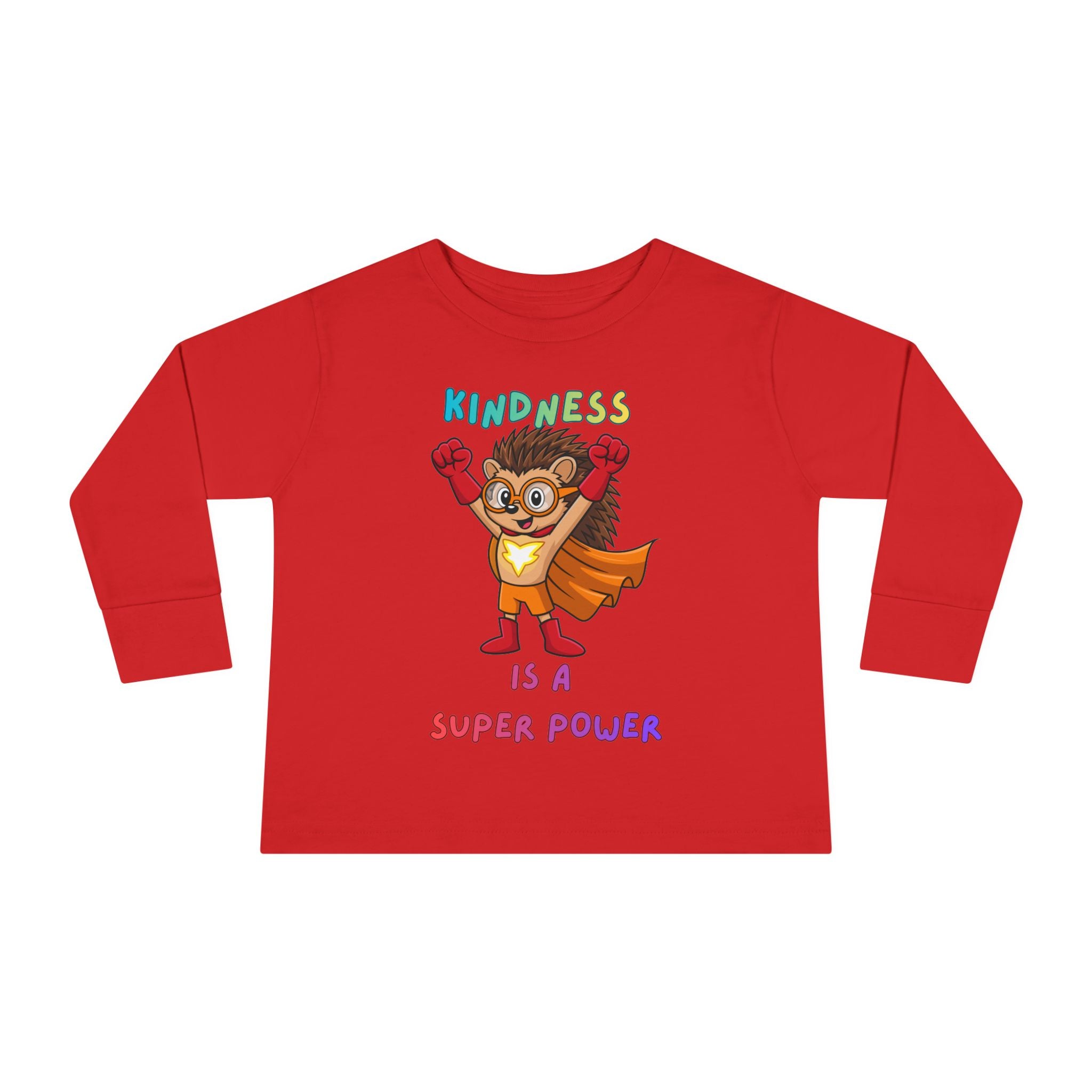Kindness Is a Superpower Toddler Long Sleeve Tee | Hedgehog Superhero Graphic - Mutantur Labs LLC