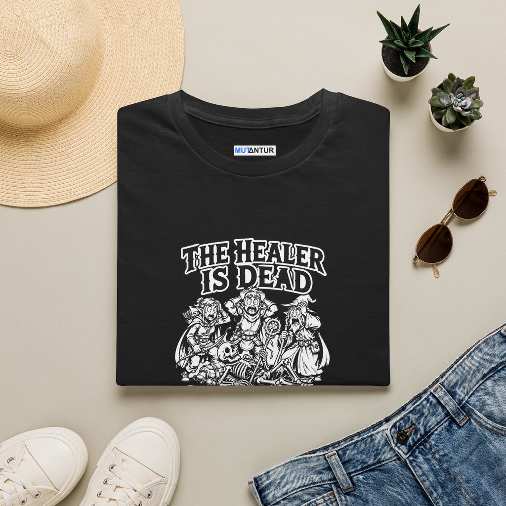 T-Shirt — "The Healer Is Dead" RPG Party Tee (Good Luck Everyone)