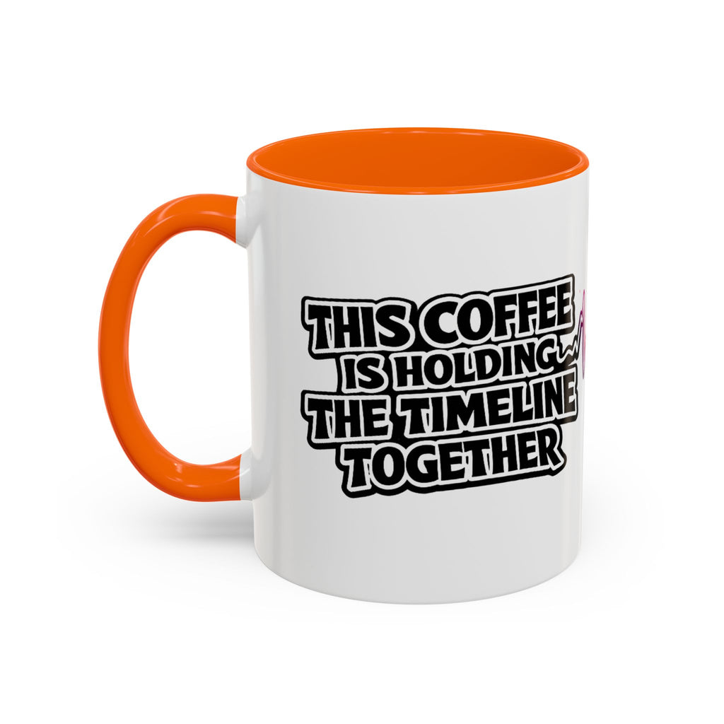 This Coffee Is Holding the Timeline Together rainbow heartbeat mug, detail view