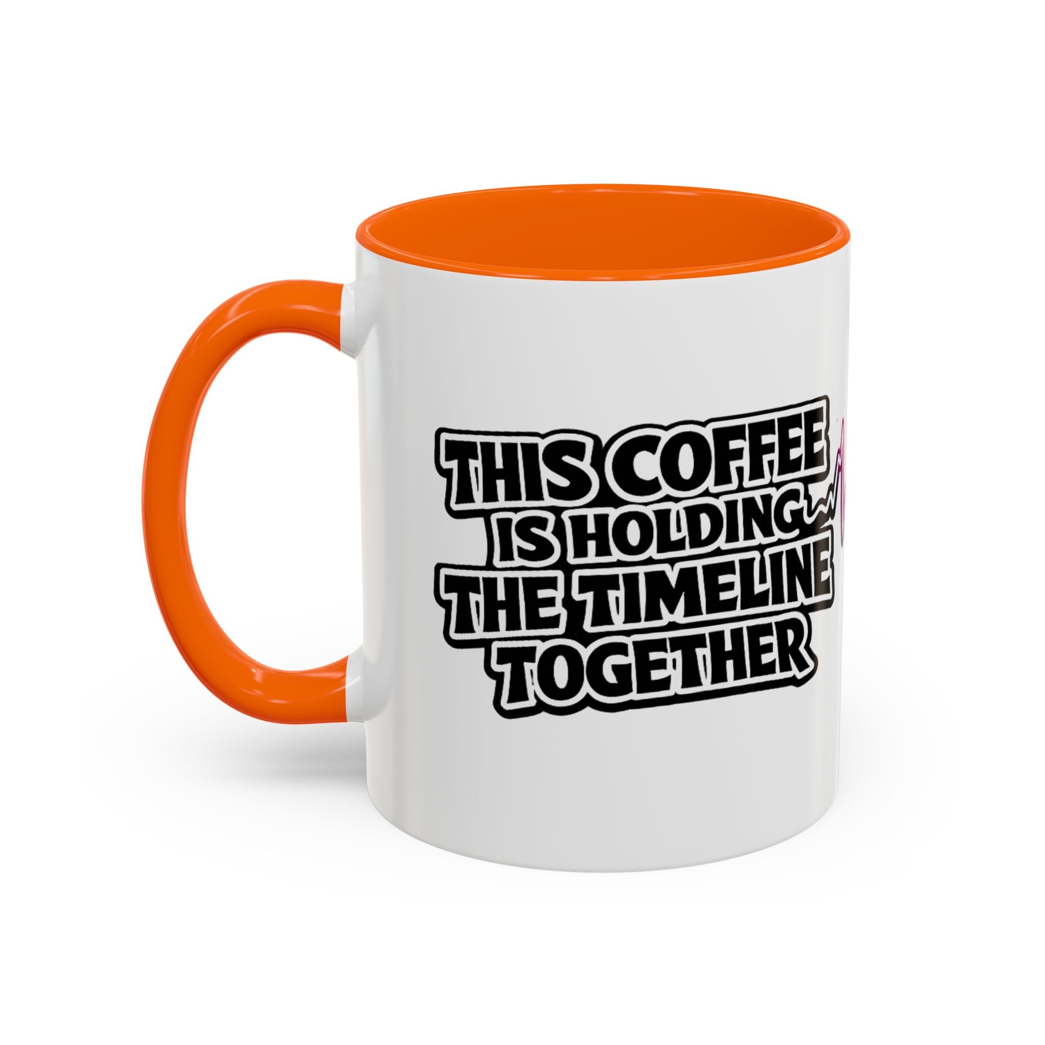 This Coffee Is Holding the Timeline Together rainbow heartbeat mug, detail view