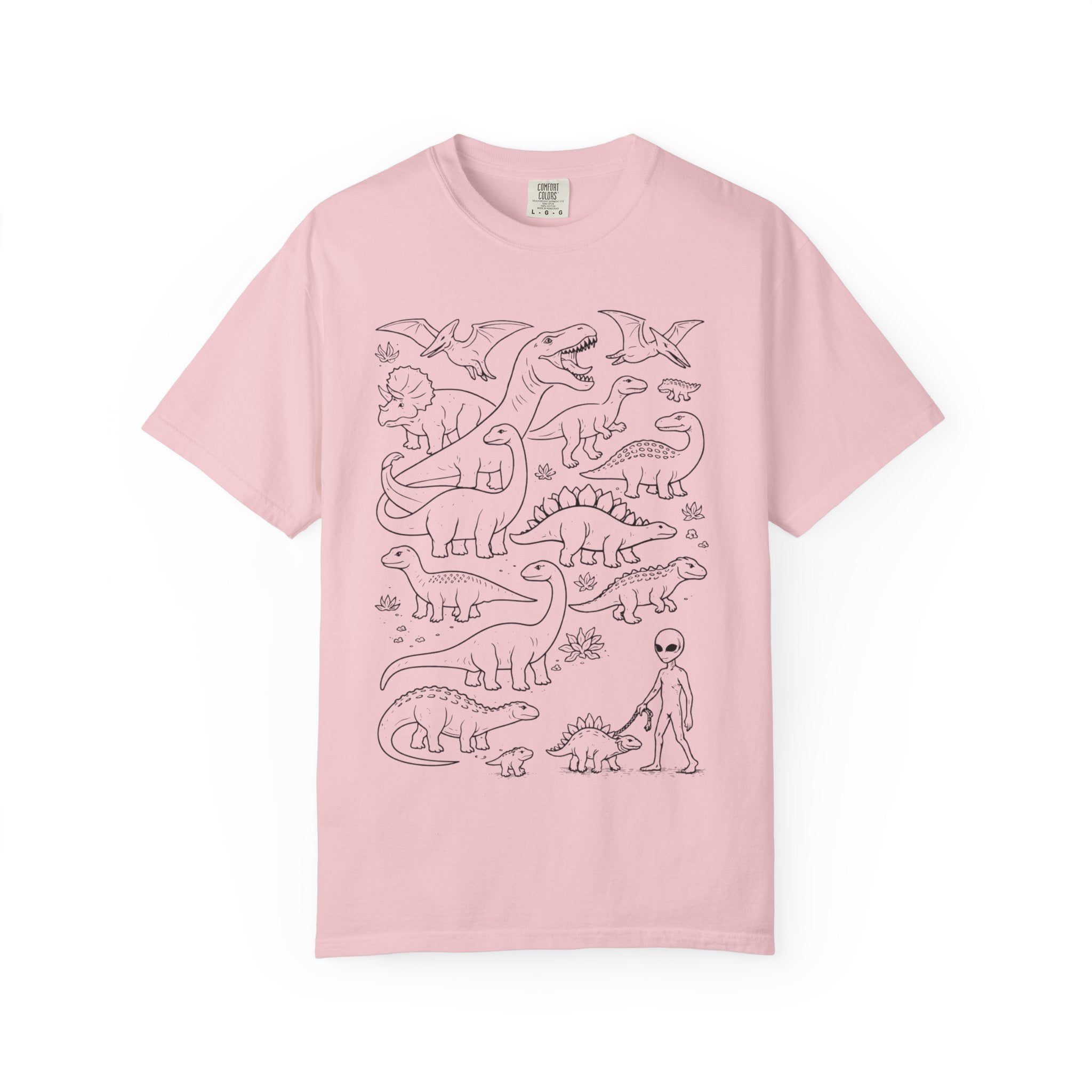 Alien and Dinosaur T-Shirt | Funny Line Art Graphic Tee - Mutantur Labs LLC