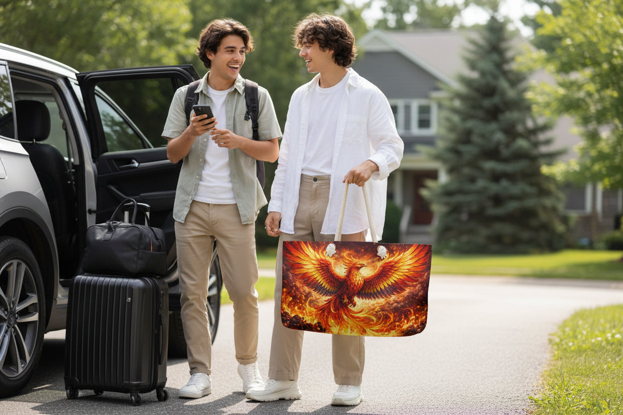 Phoenix Flame Weekender Bag - Fiery Bird Travel Tote - Mutantur Labs LLC