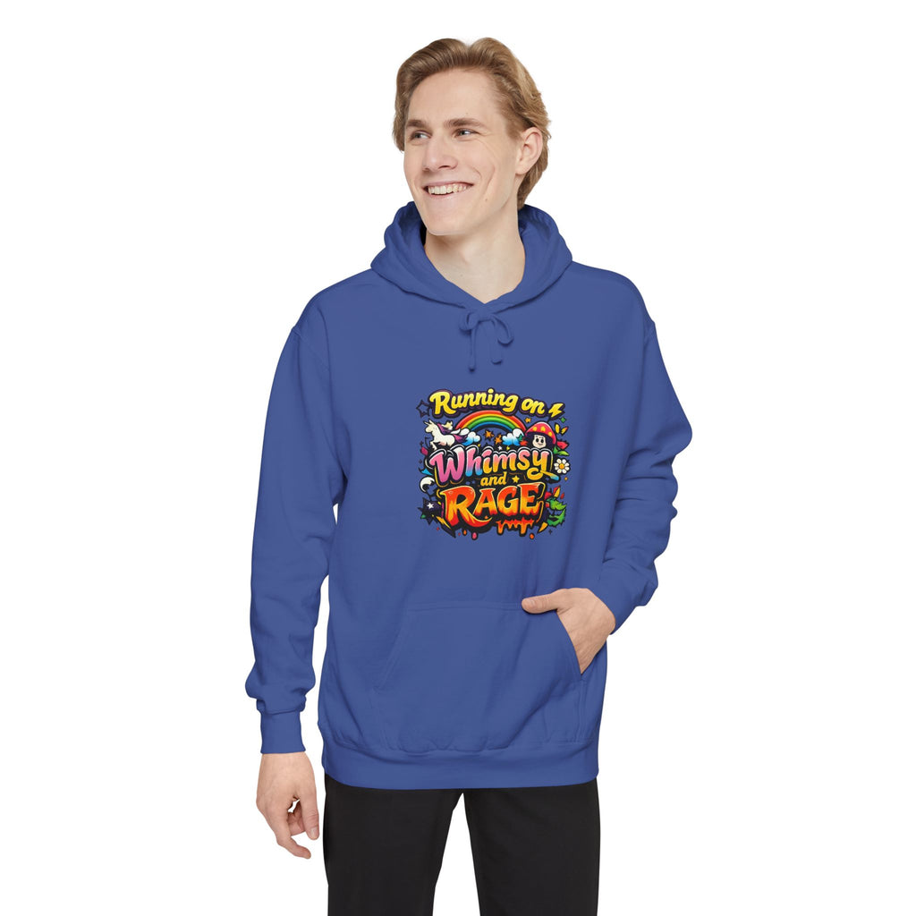 Hoodie — "Running on a Whimsy and Rage" Colorful Graphic Pullover