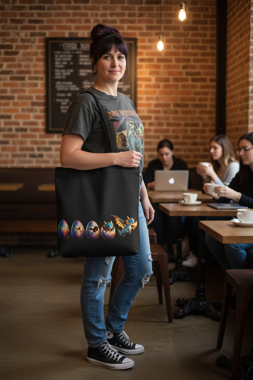 Dragon Hatchling Tote Bag | Cute Baby Dragon Hatching from Egg Fantasy Bag - Mutantur Labs LLC