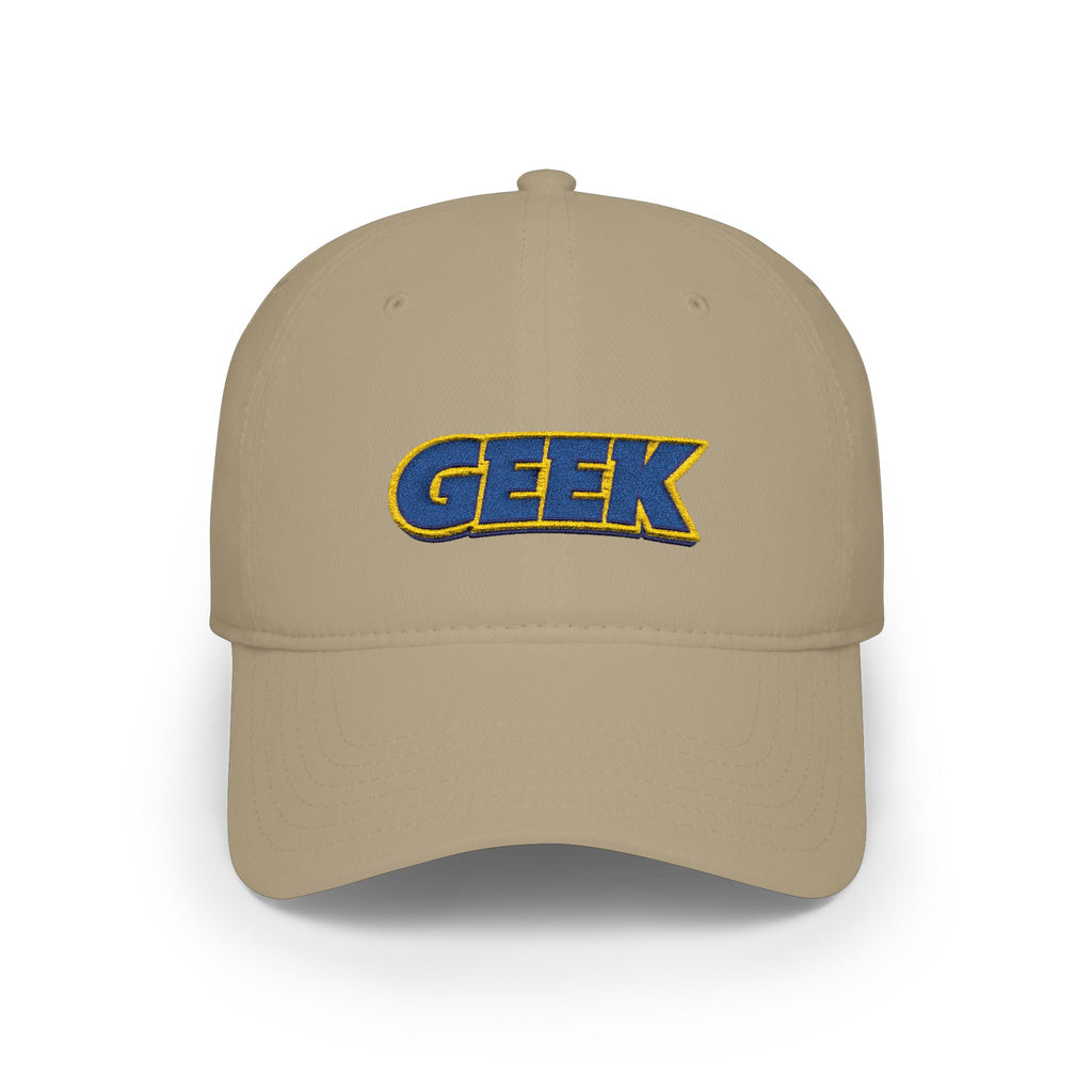 Geek Embroidered Low Profile Baseball Cap — Retro Blue & Gold Logo Hat - Mutantur Labs LLC
