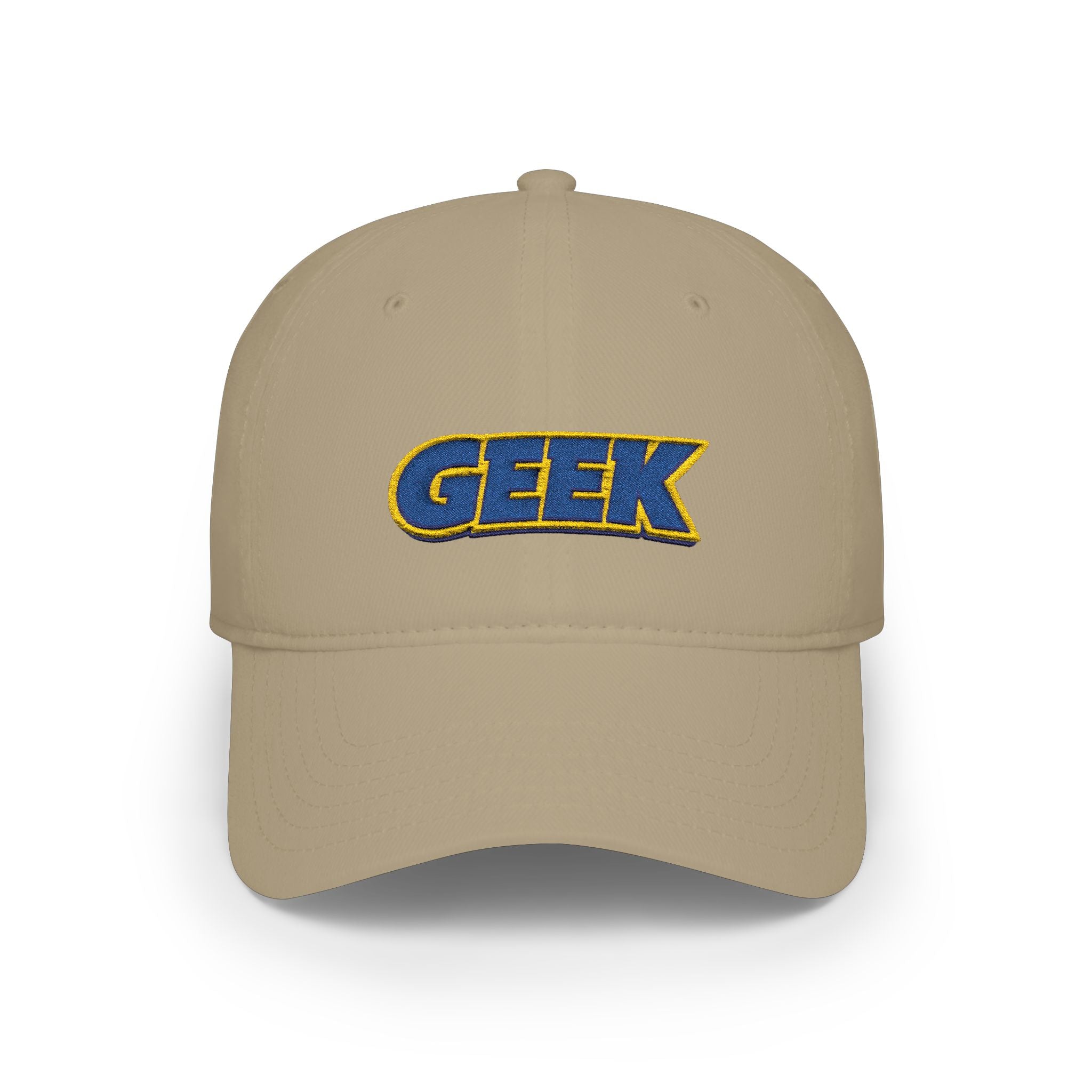 Geek Embroidered Low Profile Baseball Cap — Retro Blue & Gold Logo Hat - Mutantur Labs LLC