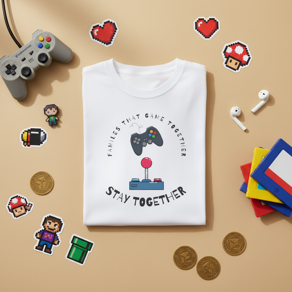 Family That Game Together retro controller tee, back view