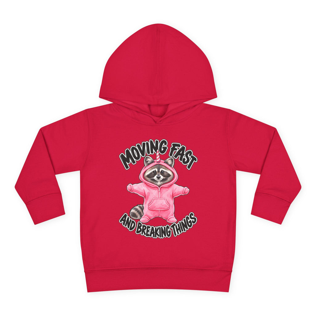 Toddler Hoodie — "Moving Fast and Breaking Things" Pink Raccoon Pullover
