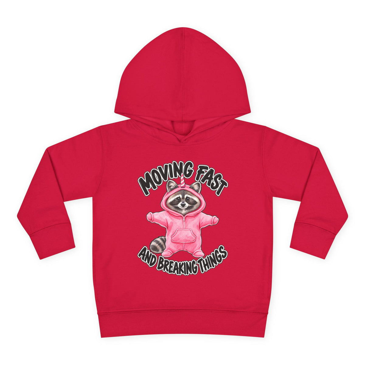 Toddler Hoodie — "Moving Fast and Breaking Things" Pink Raccoon Pullover