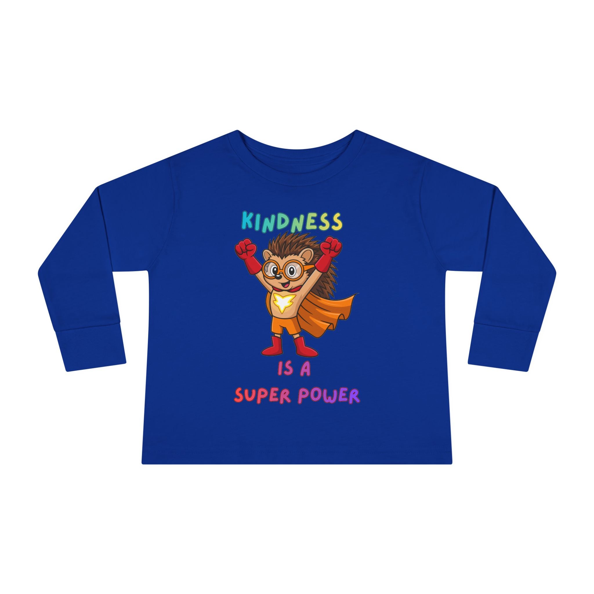 Kindness Is a Superpower Toddler Long Sleeve Tee | Hedgehog Superhero Graphic - Mutantur Labs LLC