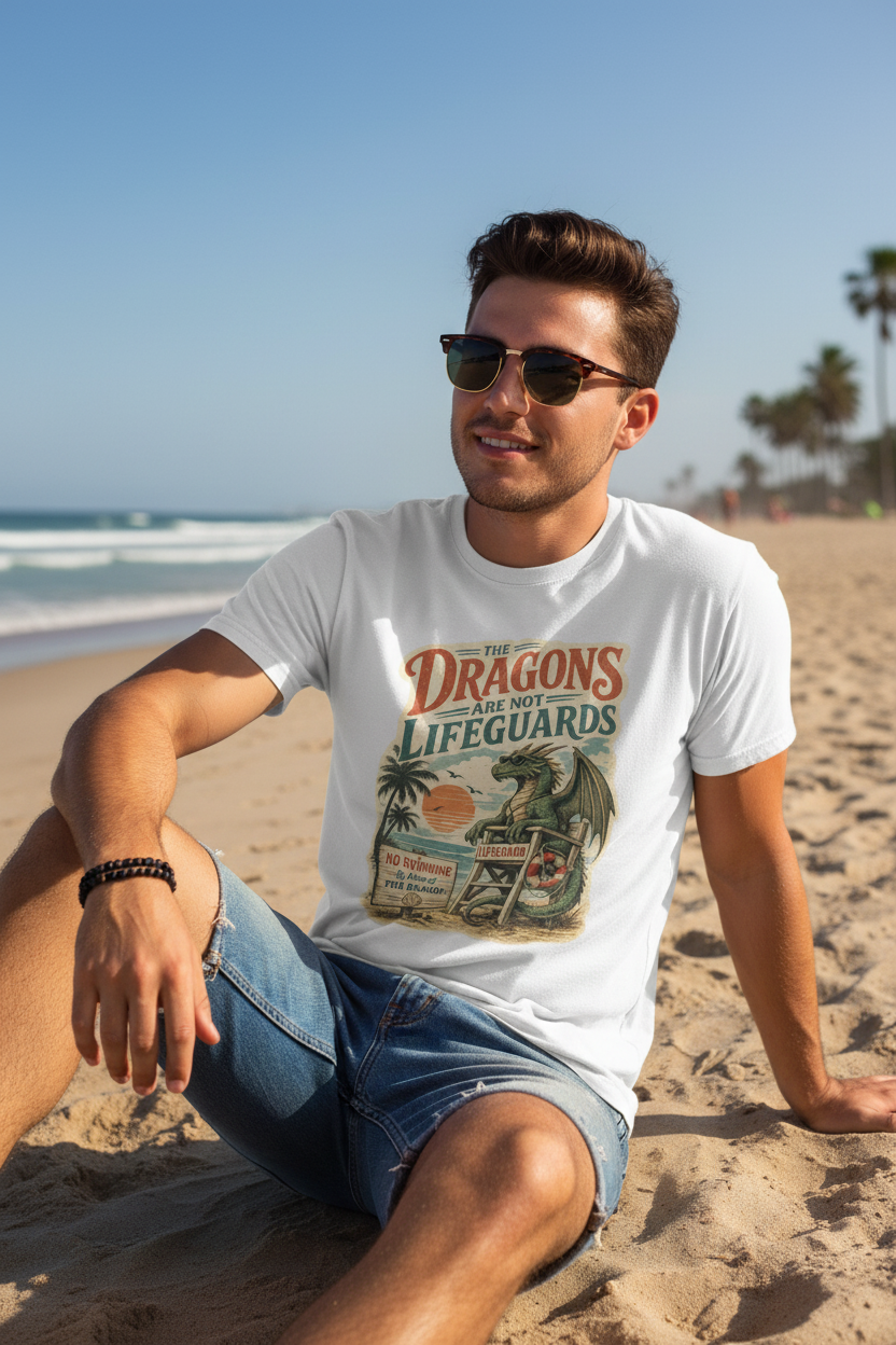 Dragons Are Not Lifeguards T-Shirt — Retro Beach Dragon Graphic Tee - Mutantur Labs LLC