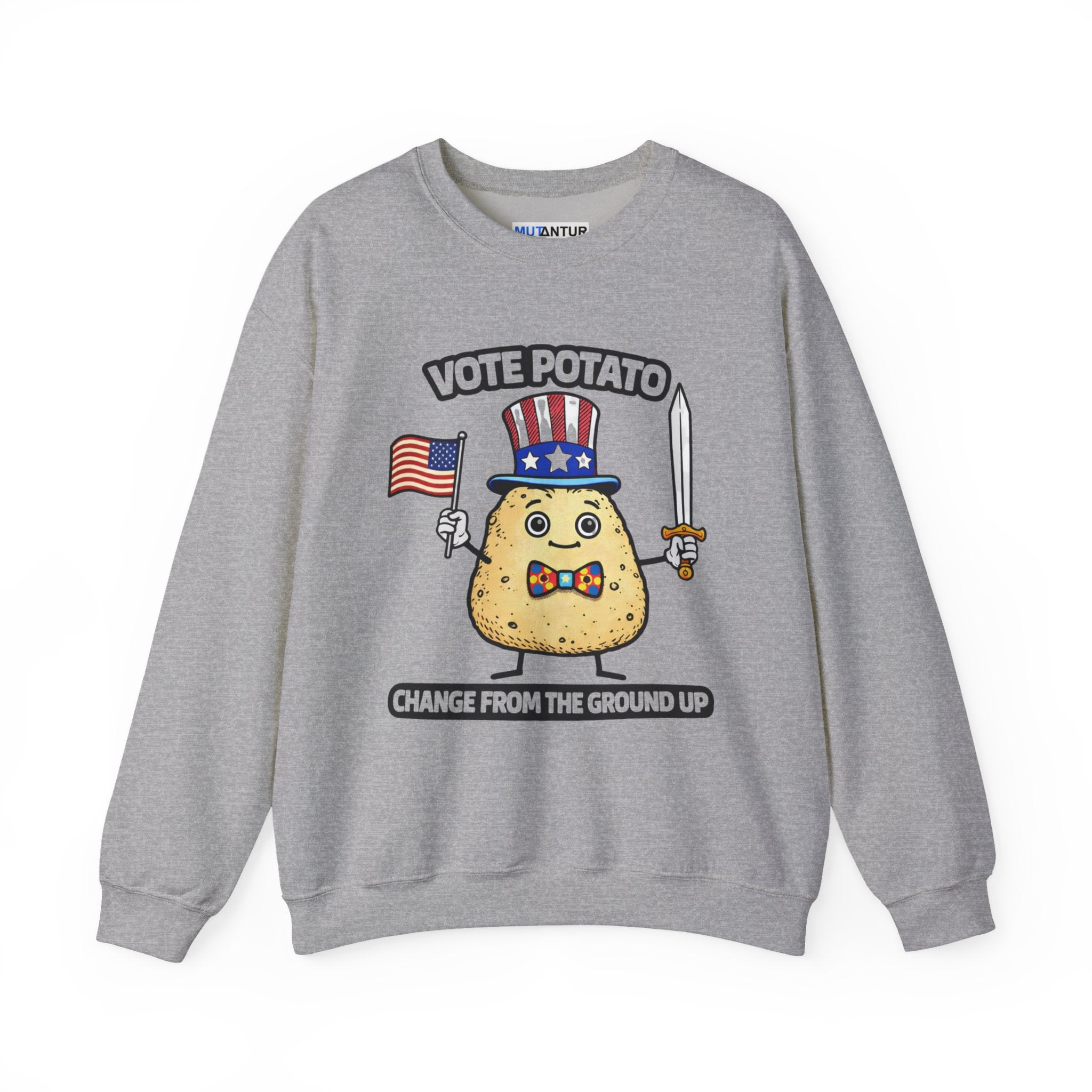 Vote Potato cartoon politician Crewneck Sweatshirt | Change From The Ground Up - Mutantur Labs LLC