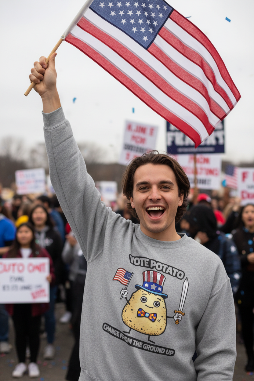 Vote Potato cartoon politician Crewneck Sweatshirt | Change From The Ground Up