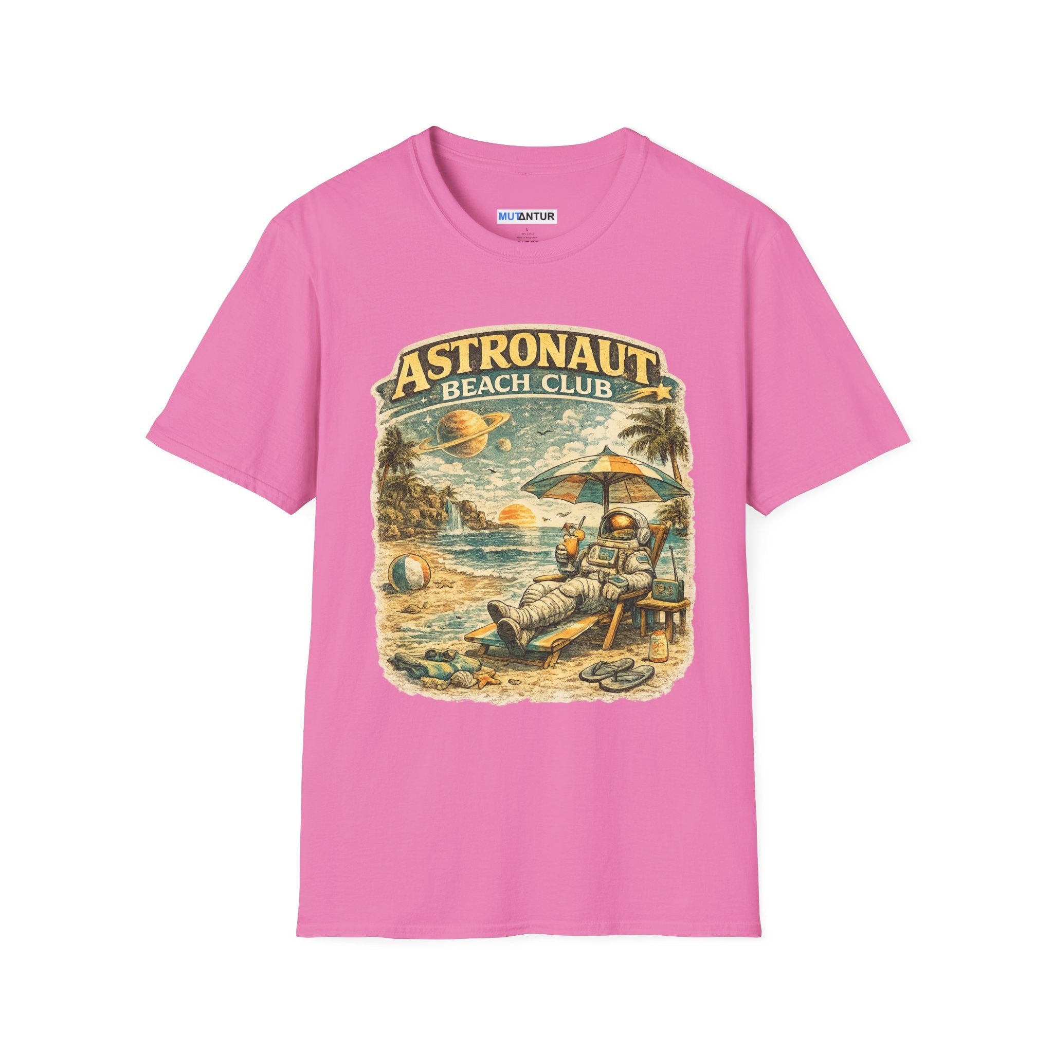 Astronaut Beach Club T-Shirt – Retro Space Beach Graphic Tee - Mutantur Labs LLC