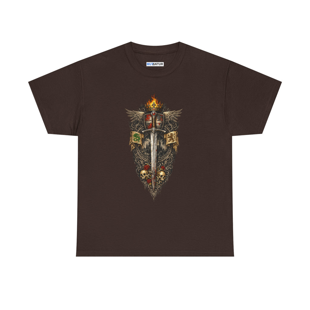 Medieval Sword & Shield T-Shirt — Fantasy Knight Crest Tee - Mutantur Labs LLC