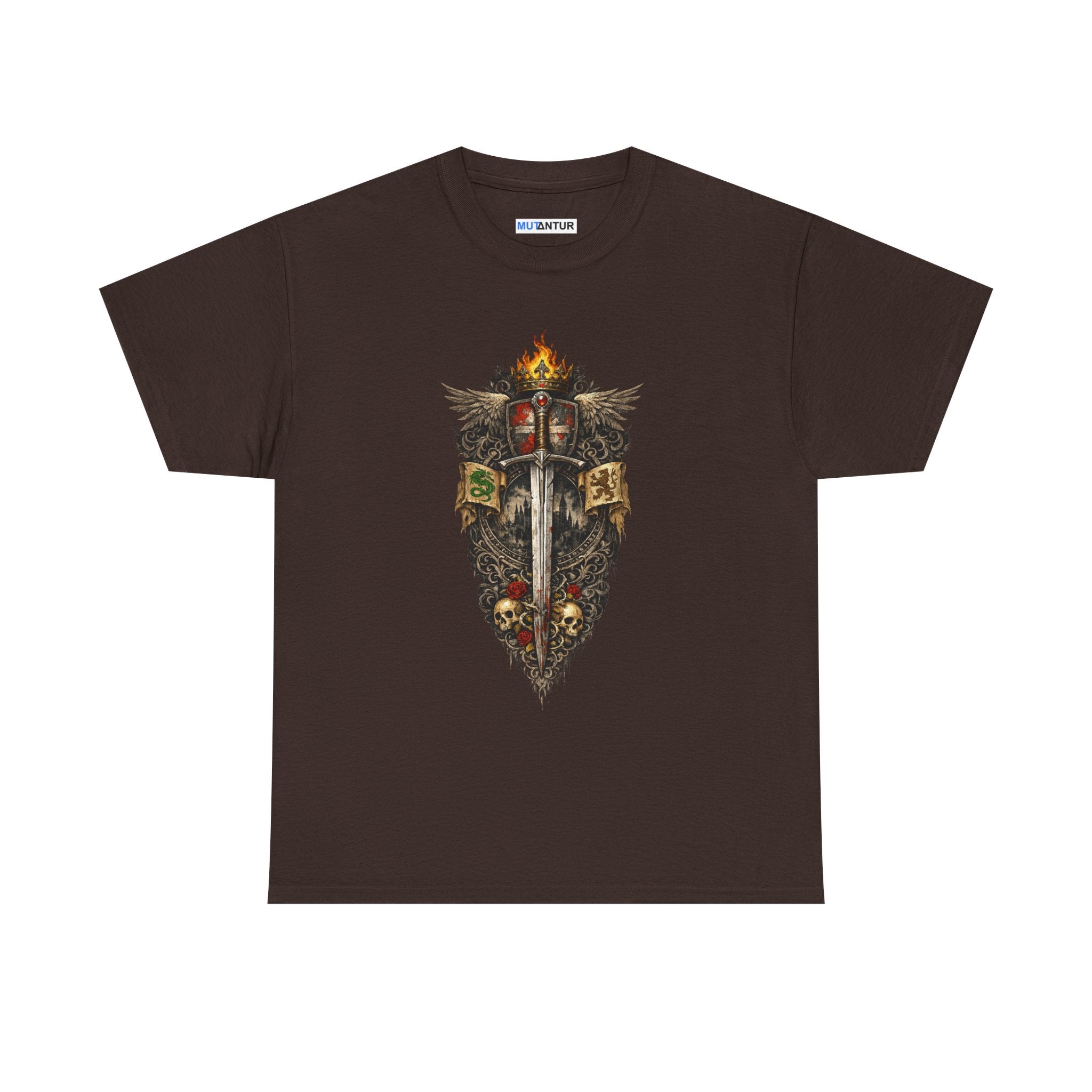 Medieval Sword & Shield T-Shirt — Fantasy Knight Crest Tee - Mutantur Labs LLC