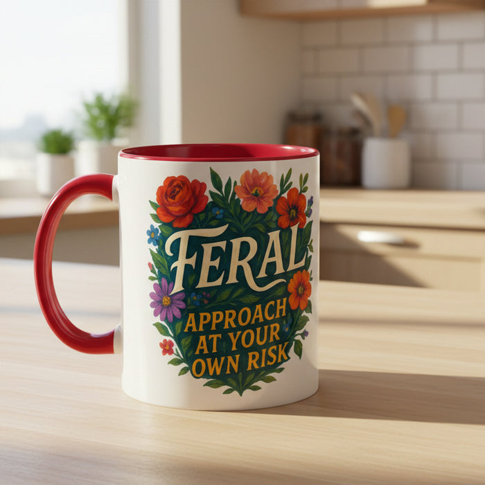Feral Approach at Your Own Risk Mug — Floral Illustration Ceramic Coffee Cup