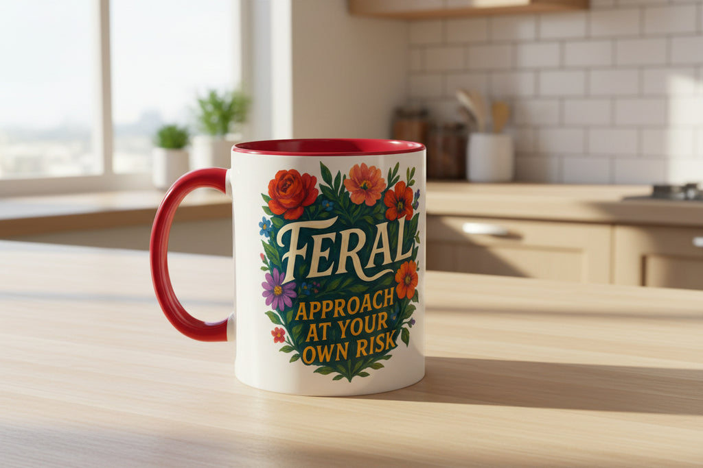 Feral Approach at Your Own Risk Mug — Floral Illustration Ceramic Coffee Cup - Mutantur Labs LLC