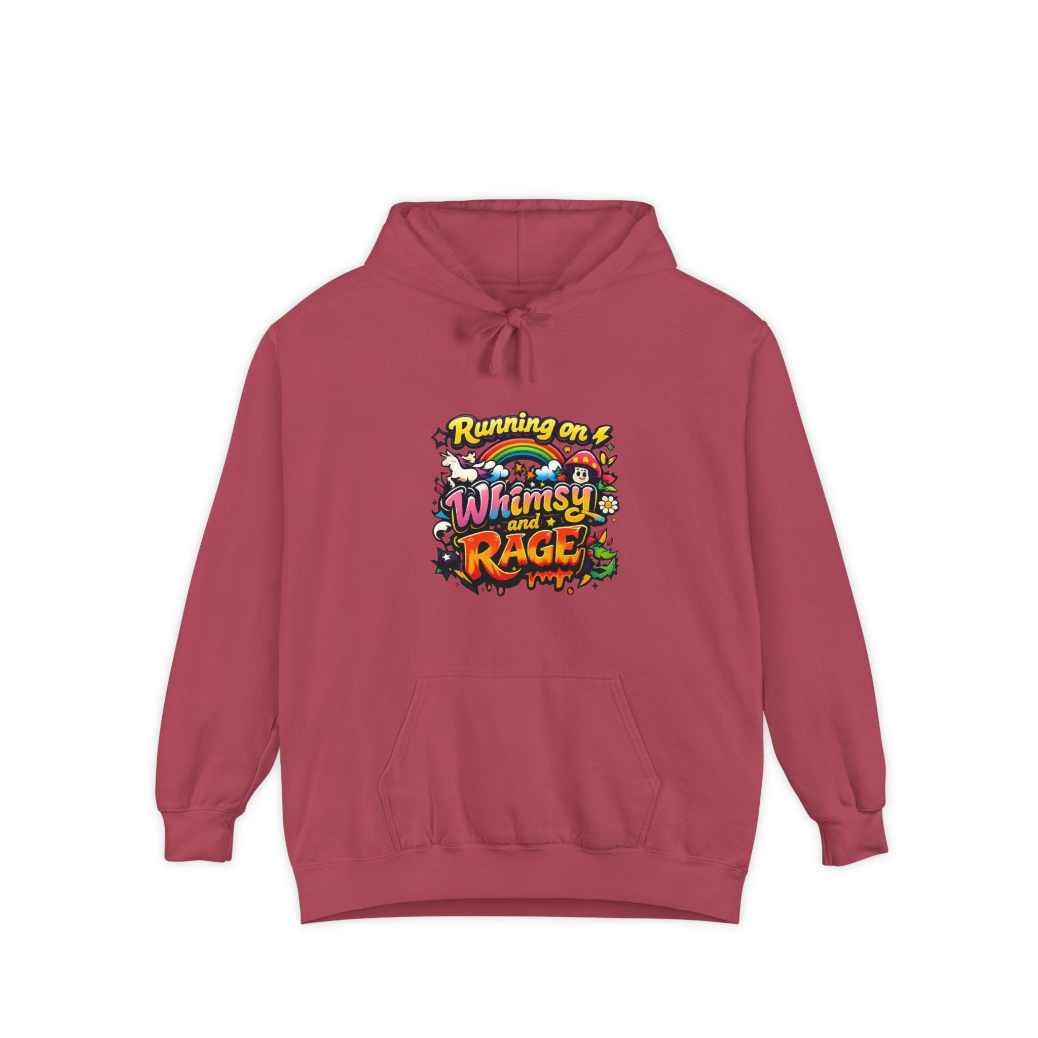 Hoodie — "Running on a Whimsy and Rage" Colorful Graphic Pullover