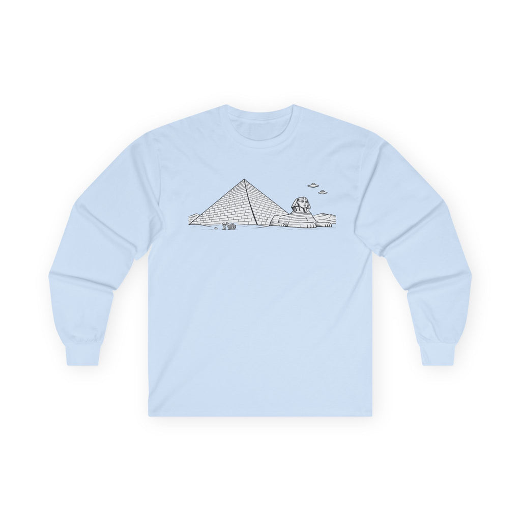 Egypt Pyramid, Aliens & Sphinx Line Art Long Sleeve Tee - Mutantur Labs LLC