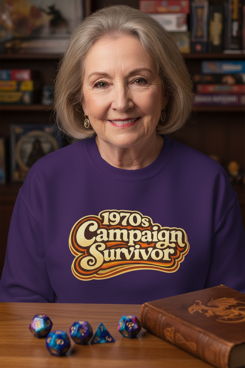 1970's Campaign Survivor Sweatshirt — Funny Tabletop RPG Crewneck for Gamers - Mutantur Labs LLC