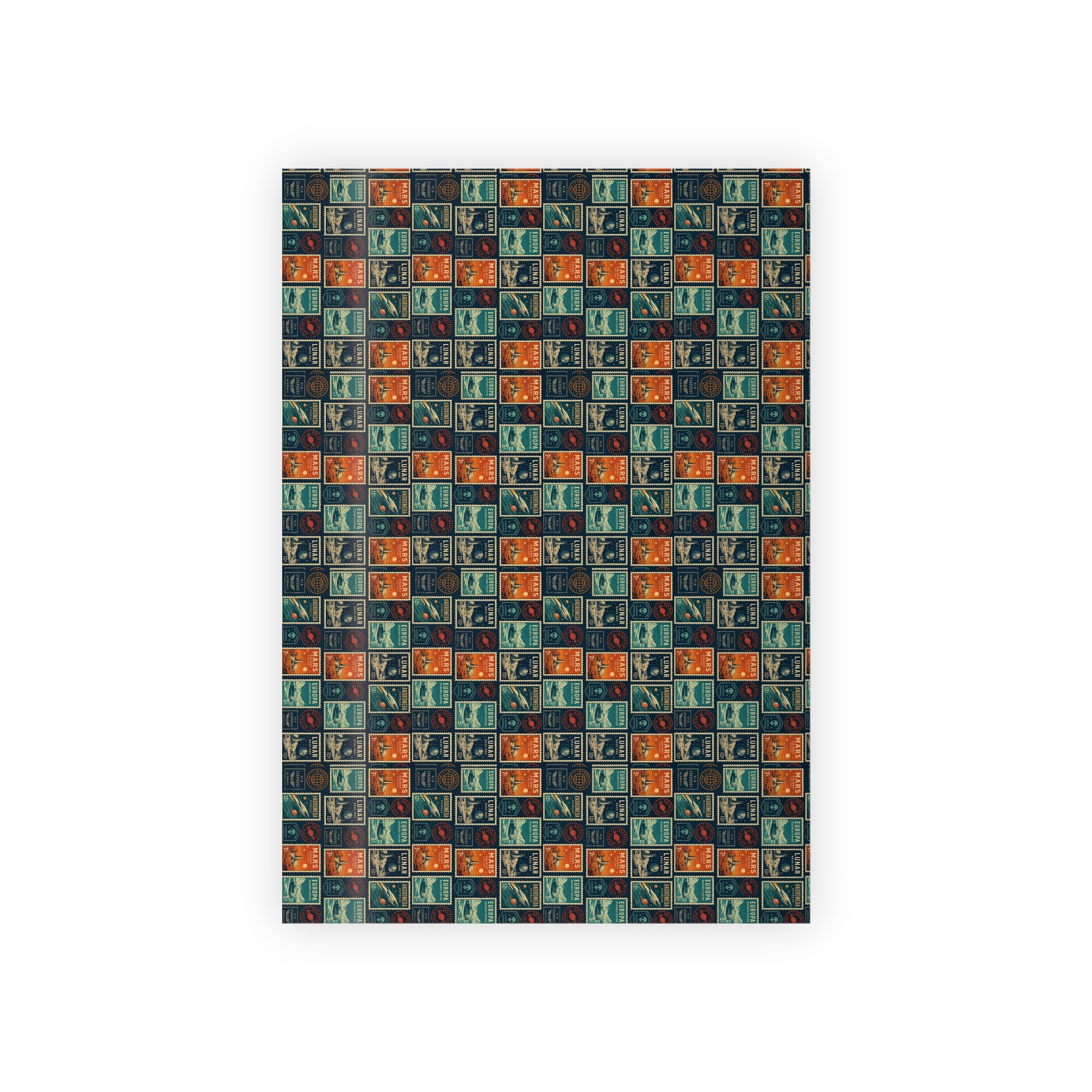 Vintage Planet Postage Stamp Gift Wrap Roll — Retro Travel Wrapping Paper