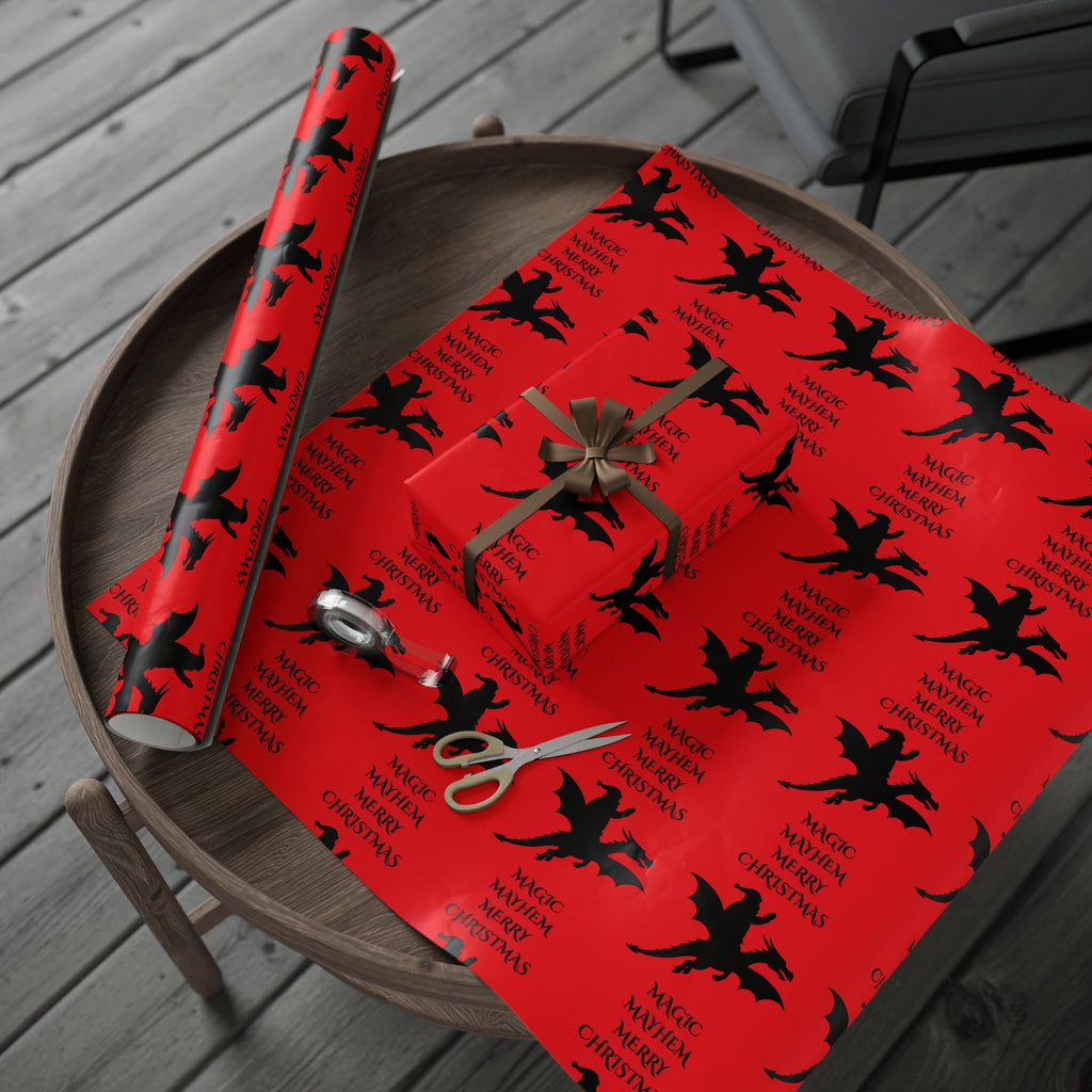 Santa Dragon Magic Mayhem Wrapping Paper — Fantasy Holiday Gift Wrap