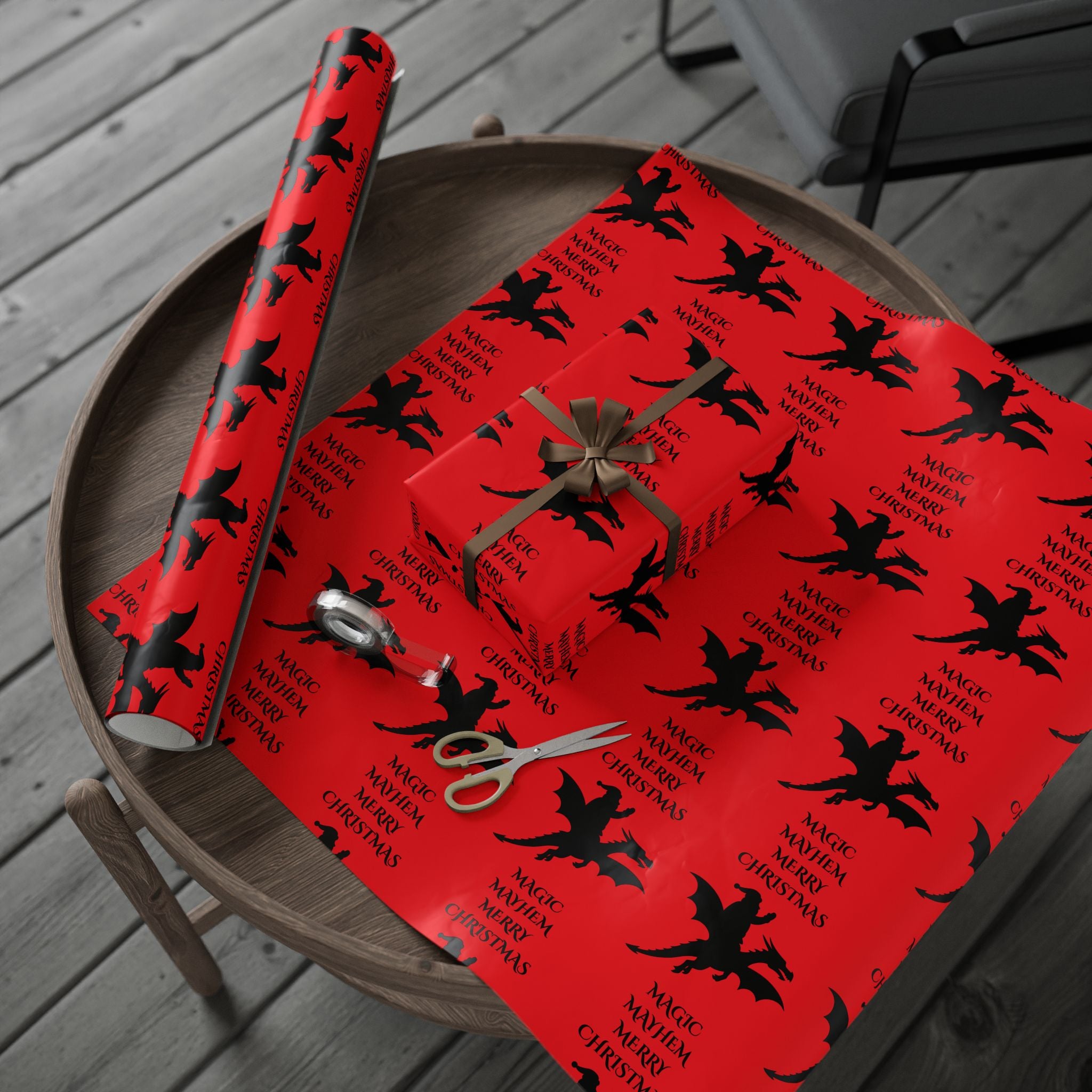 Santa Dragon Magic Mayhem Wrapping Paper — Fantasy Holiday Gift Wrap