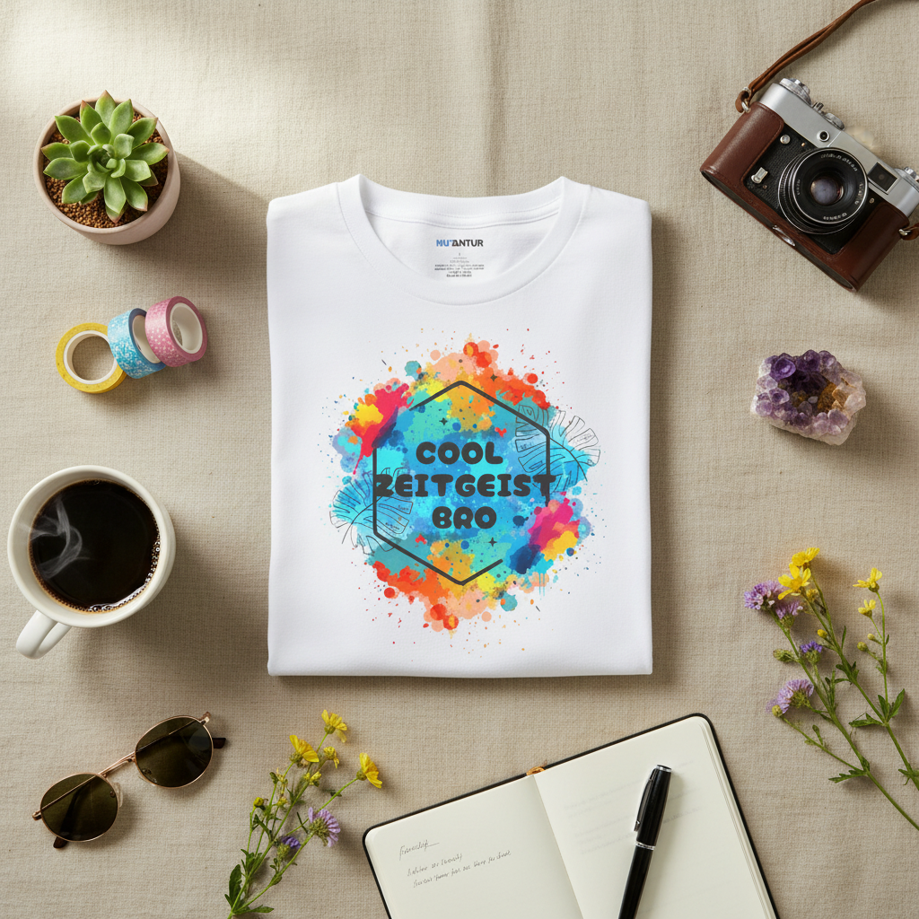 Cool Zeitgeist Bro funny colorful graphic tee, product shot