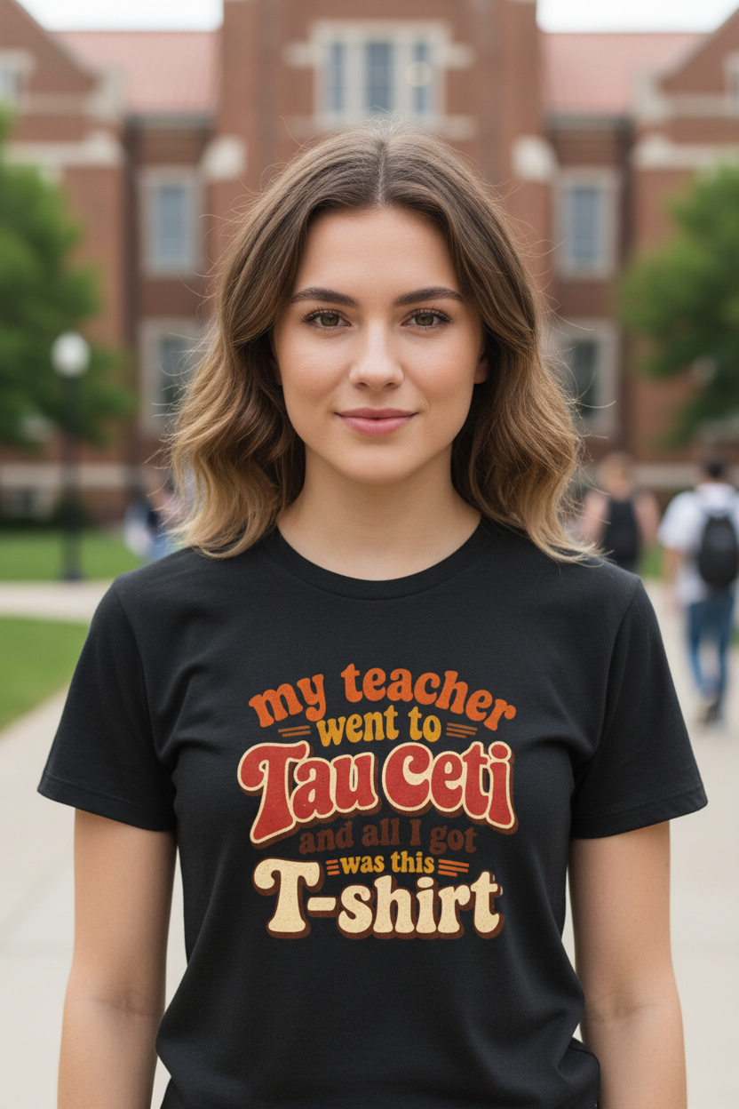 Tau Ceti Teacher Tee — "My Teacher Went to Tau Ceti and All I Got Was This T-Shirt" Retro Sci‑Fi Tee - Mutantur Labs LLC
