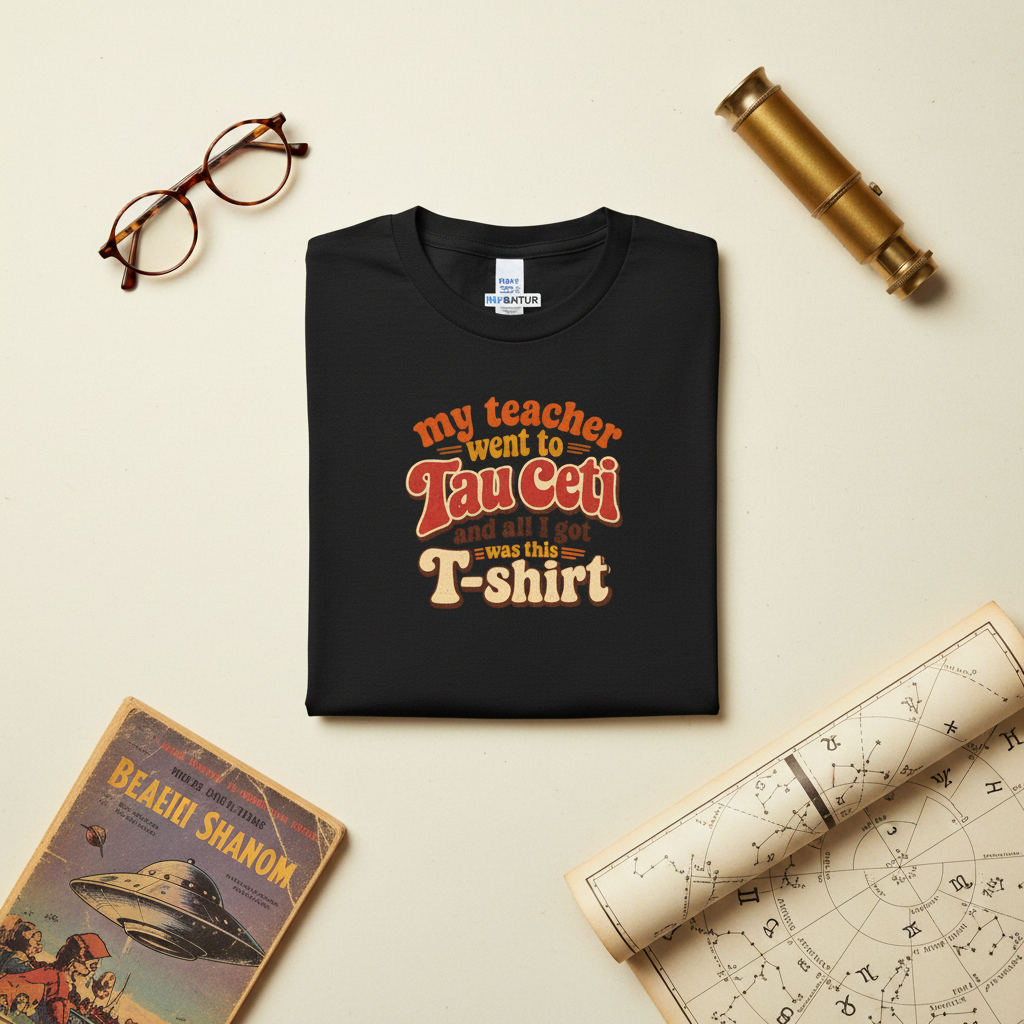 Tau Ceti Teacher retro sci-fi graphic tee, back view